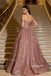Gorgeous Off Shoulder Rose Gold Sparkle Long Prom Dresses, DB105