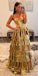 Gorgeous Gold A-line Sweetheart Satin Long Dresses, FC7047