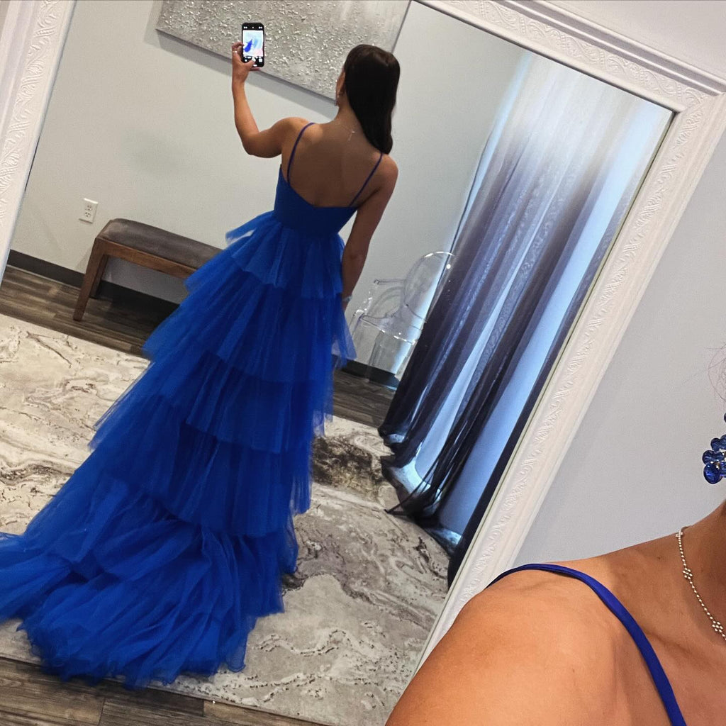 Royal Blue Sweetheart A-line Backless Tulle Long Dresses, FC7045
