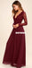 Inexpensive Long Sleeve Burgundy V-Neck Lace Opren-Back Bridesmaid Dresses, D1082