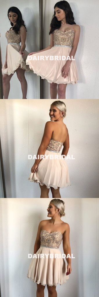 Sweet Heart Beaded Top Homecoming Dress, A-Line Chiffon Backless Homecoming Dress, D1250