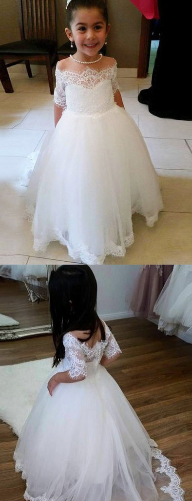 Cute Off Shoulder Tulle Flower Girl Dresses, Popular Lace Little Girl Dresses, FC1362