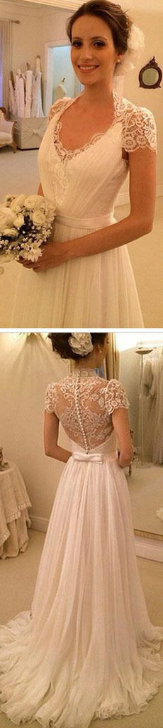 Elegant Cap Sleeve See Through Lace Top Sheath Cheap Wedding Dresses, WD0137