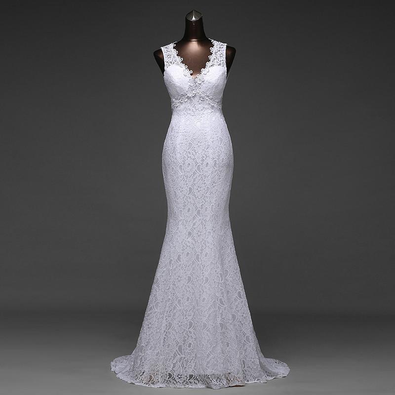 Simple Design Sexy V_neck and Beautiful Backless Mermaid Wedding Dresses,220014