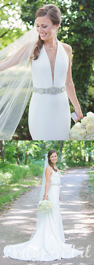 Vintage White Open-Back Mermaid Sleeveless Satin Chiffon Wedding Dresses, FC1530