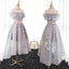 Best Sale Elegant A-Line Off-Shoulder High-Low Gray Organza Prom Dresses with Appliques,220037