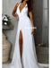 Simple A-line Chiffon Slit Deep V-neck Backless Wedding Dresses, FC2558