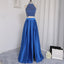 Long Prom Dress, Satin Prom Dress, Two Pieces Prom Dress, Dress for Party, Beading Prom Dress, Side Split Prom Dress, A-line High Collar Prom Dress, LB0282