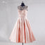 Cap Sleeve A Line Pearls Beading Knee Length Peach Pink Short Homecoming Dresses，220029