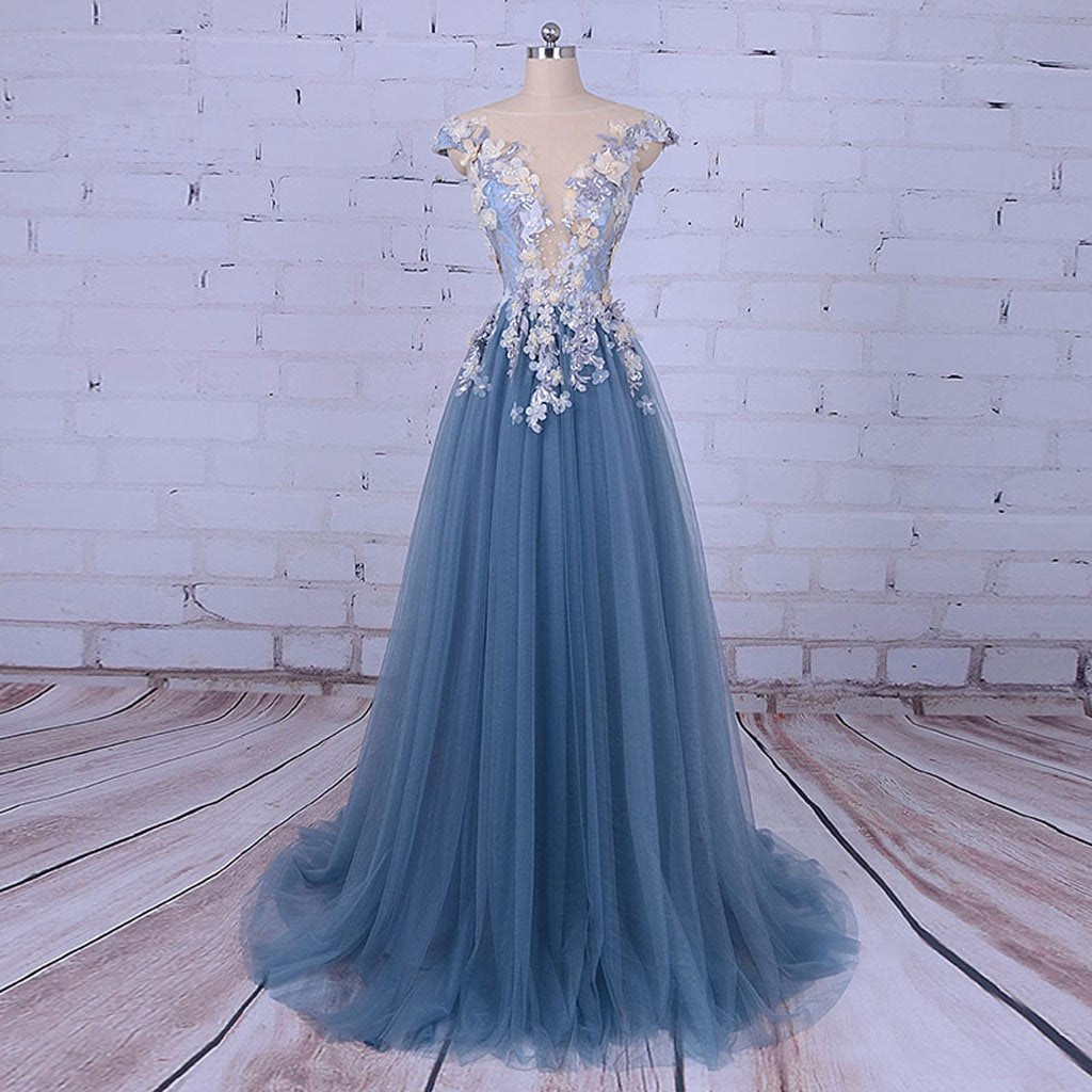 Long Prom Dresses, Sleeveless Prom Dresses, A-Line Party Prom Dresses, Tulle Prom Dresses, Applique Prom Dresses, Sexy  Prom Dresses Online, LB0306