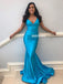 Charming V-neck Sexy Mermaid Backless Long Prom Dresses, FC3784