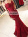 Red Spaghetti Straps Applique Prom Dresses, Tulle Mermaid Prom Dresses, D399