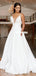 Simple A-line Spaghetti Straps Satin Sexy Deep V-neck Lace Wedding Dresses, FC4178