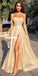 Sparkly A-line Sweetheat Off Shoulder Long Slit Prom Dress, FC4207