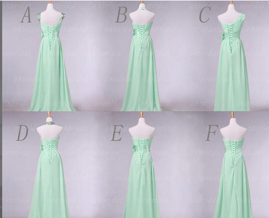 Mismatched Mint Green Elegant Long Bridesmaid Dresses,2017 Chiffon Wedding Party Dress,220044