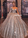 Gorgeous A-line One Shoulder Long Sleeve Sparkle Ball Gown Prom Dress, FC4510