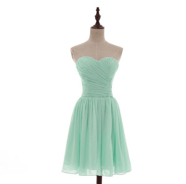 Mismatched Pleated Short Chiffon Bridesmaid Dress Mint Green 2017 Knee Length Wedding Bridesmaid Gowns,220047