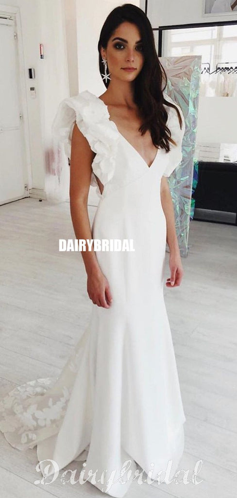 Stunning Mermaid Jersey Sexy Deep V-neck Backless Wedding Dresses, FC4809