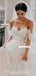 Off Shoulder Lace A-line Backless Tulle Long Wedding Dress, FC4855