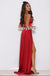 Spaghetti Starps Red Slit Prom Dress, Sexy V-Neck Backless A-Line Soft Satin Prom Dress, D516