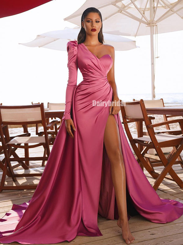 Charming Sweetheart One-shoulder Long Sleeves Sexy Slit Prom Dresses, FC5445