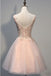 Blush Pink V Back Homecoming Dresses,2017 V-Neck Tulle Short Cocktail Dress Girls Graduation Gowns,220057