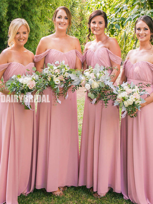 Off Shoulder Chiffon A-line Simple Long Bridesmaid Dress, FC5786