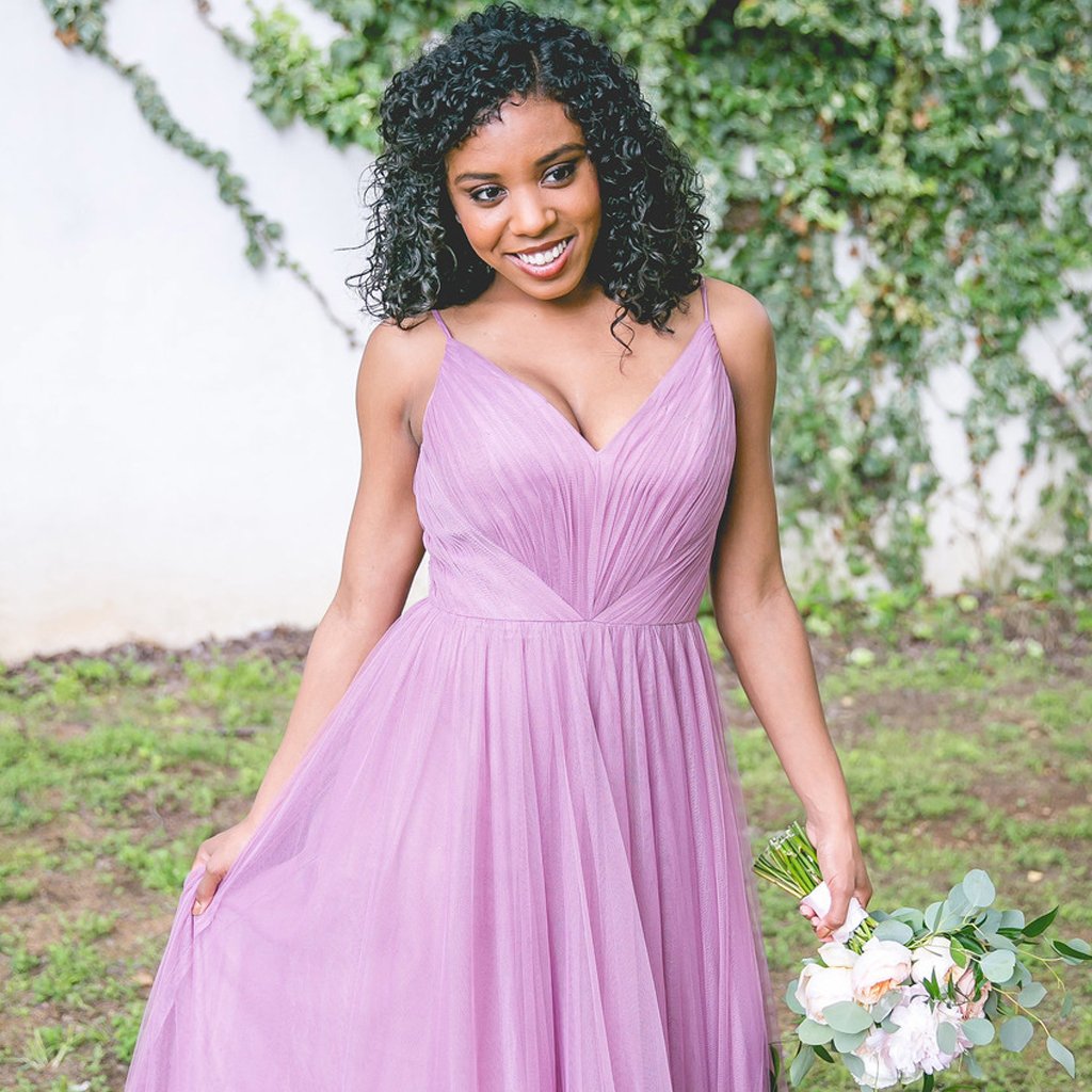 Long Bridesmaid Dress, Tulle Bridesmaid Dress, Spaghetti Straps Bridesmaid Dress, Floor-Length Bridesmaid Dress, Sleeveless Bridesmaid Dress, V-Back Bridesmaid Dress, LB0590