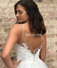 Spaghetti Straps Lace Tulle Wedding Dress, Charming Beaded V-Back Wedding Dress, D619