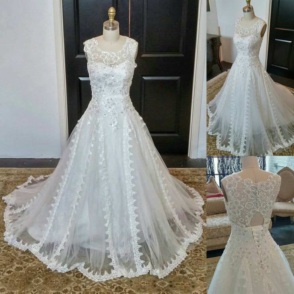 Charming Romantic Lace Beaded Lauxury Affordable Long Wedding Dresses, WG622