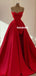 Red Charming A-line Satin Pleated Lace Long Prom Dresses, FC6269