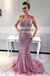 Pink V-Neck Tulle Prom Dress, Mermaid Beaded Sexy Prom Dress, D69