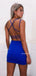 Spaghetti Straps Royal Blue Mermaid V-neck Homecoming Dress, HC007