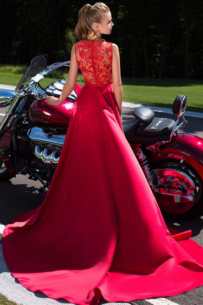 Long Prom Dresses, Satin Prom Dresses, Deep V-Neck Prom Dresses, Lace Prom Dresses Online, Sleeveless Prom Dress, Red Prom Dress, DA828