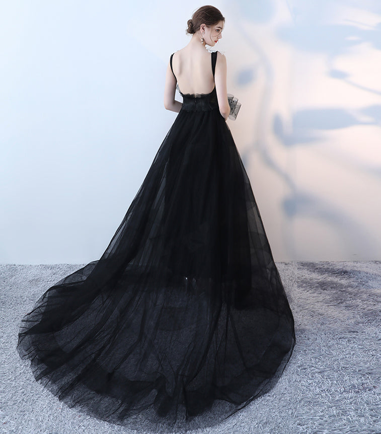 Long Prom Dresses, Tulle Prom Dresses, Backless Prom Dresses, Applique Prom Dresses, Sexy Prom Dress, Floor-length Prom Dress, V-Neck Prom Dress, DA849