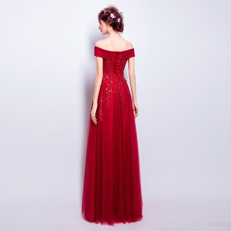 Off the Shoulder Sequin Applique Charming Prom Dresses, Red Beaded A-Line Prom Dresses, 220010