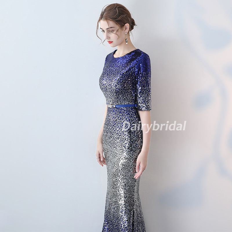 Sequin Prom Dress, Half Sleeve Prom Dress, Gradient Prom Dress, Mermaid Prom Dress(not include the sash) , DA901