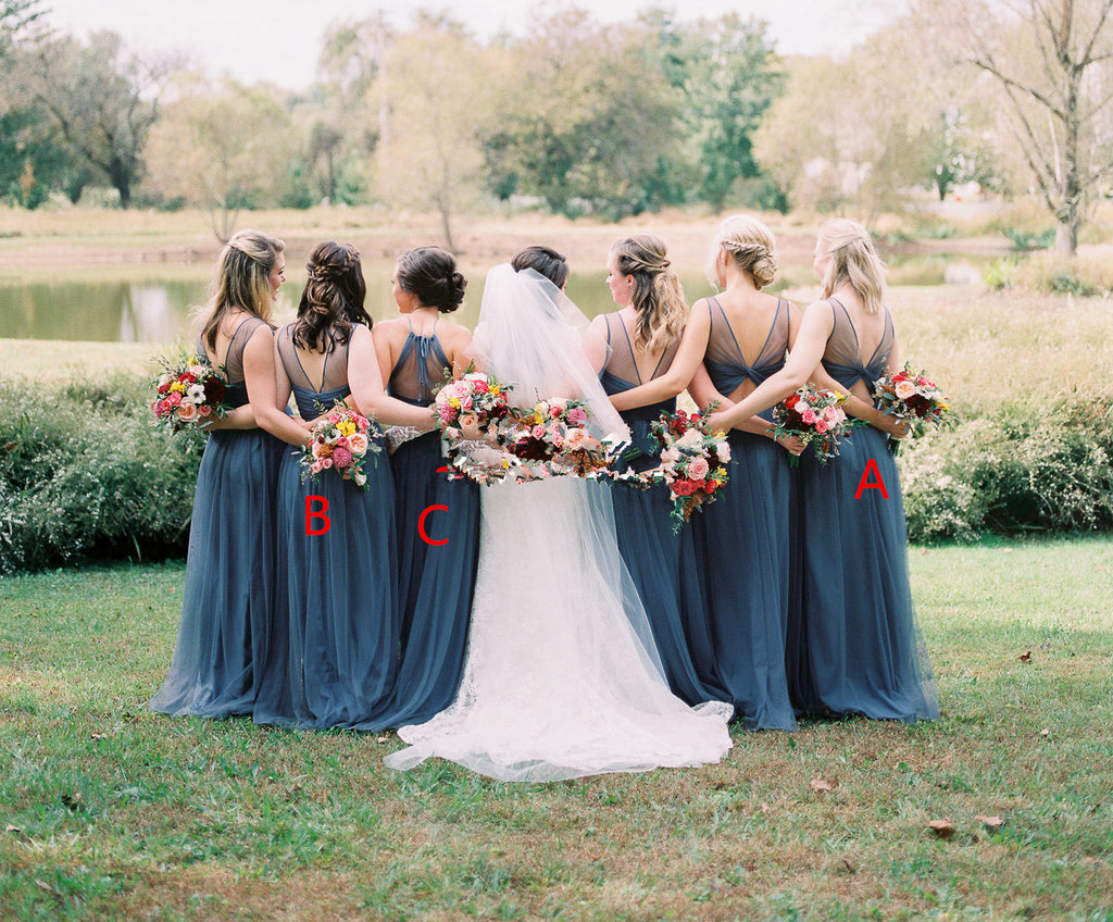 Mismatched Tulle Bridesmaid Dress, Simple A-Line Sleeveless Bridesmaid Dress, D971