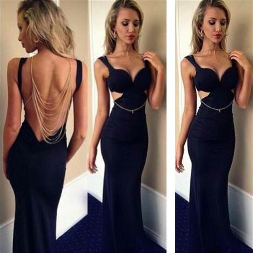 Beaded Black Prom Dresses, Backless Fashion Prom Dresses ,Sexy Cheap Prom Dresses,Long Prom  Online,PD0147