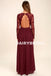 Inexpensive Long Sleeve Burgundy V-Neck Lace Opren-Back Bridesmaid Dresses, D1082