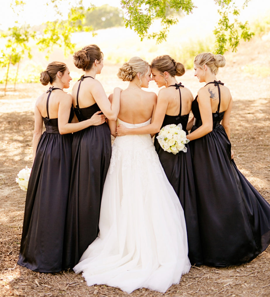 Black A-Line Satin Bridesmaid Dress, New Backless V-Neck Bridesmaid Dress, D1394