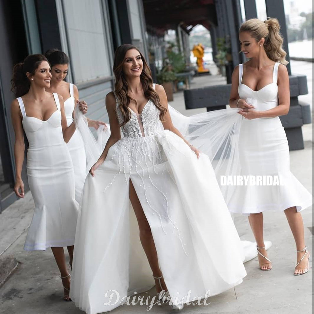 Ivory Mermaid Double FDY Sweetheart Sleeveless Gorgeous Bridesmaid Dress, FC3750