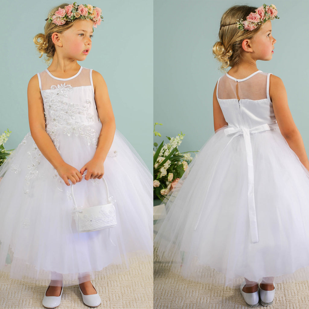 Cute Tulle A-Line Flower Girl Dresses, Applique Flower Lovely Little Girl Dresses, D1143