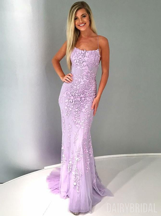 New Arrival Mermaid Tulle Backless Applique Prom Dresses, FC1859