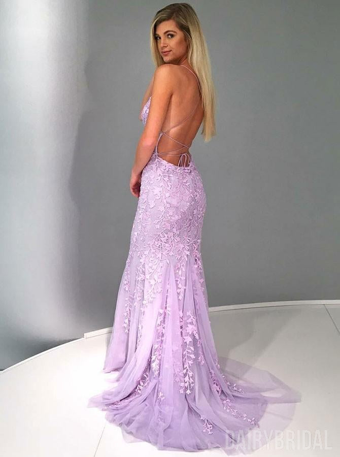 New Arrival Mermaid Tulle Backless Applique Prom Dresses, FC1859