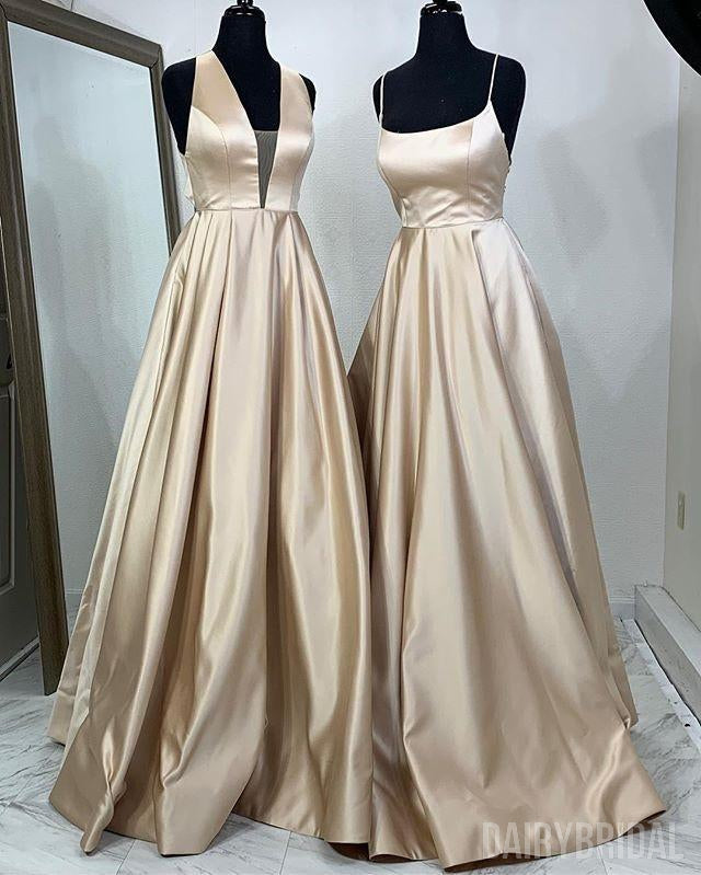 Different Styles A-Line Satin Backless Cheap Long Prom Dresses, FC2024