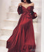 Off Shoulder Long Sleeve A-Line Silk Elastic Satin Burgundy Prom Dresses, FC2180