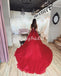 Red A-line Tulle Gorgeous Backless Beaded Sleeveless Applique Long Prom Dresses, FC4285