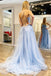 Spaghetti Straps A-line Tulle Slit Cross Back Prom Dress, FC4610