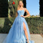 Spaghetti Straps A-line Tulle Slit Cross Back Prom Dress, FC4610